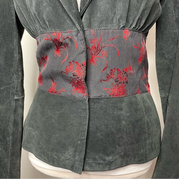 Vintage Wilsons Leather Maxima Women's Jacket Blazer Suede Floral Satin Waist S - Picture 4 of 15
